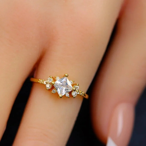 Noble Square Flower Gold Plated Princess Ring for Women, GALCM074-6 - Picture 7 of 8